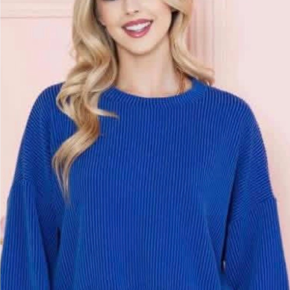 Women's Royal Blue Ribbed Crewneck Sweater